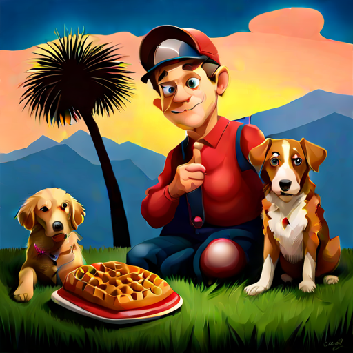 waffle, palm tree, hat, snake, baseball, puppy, deer, frankenstein, motorcycle, lawn mower